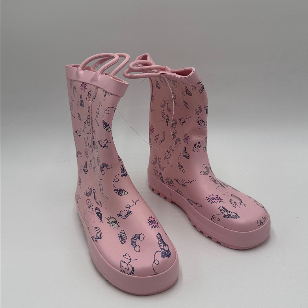 KomfysMe Girls Unicorn Rain Boots Pink Doodle Print Waterproof Size 13 - Picture 2 of 4